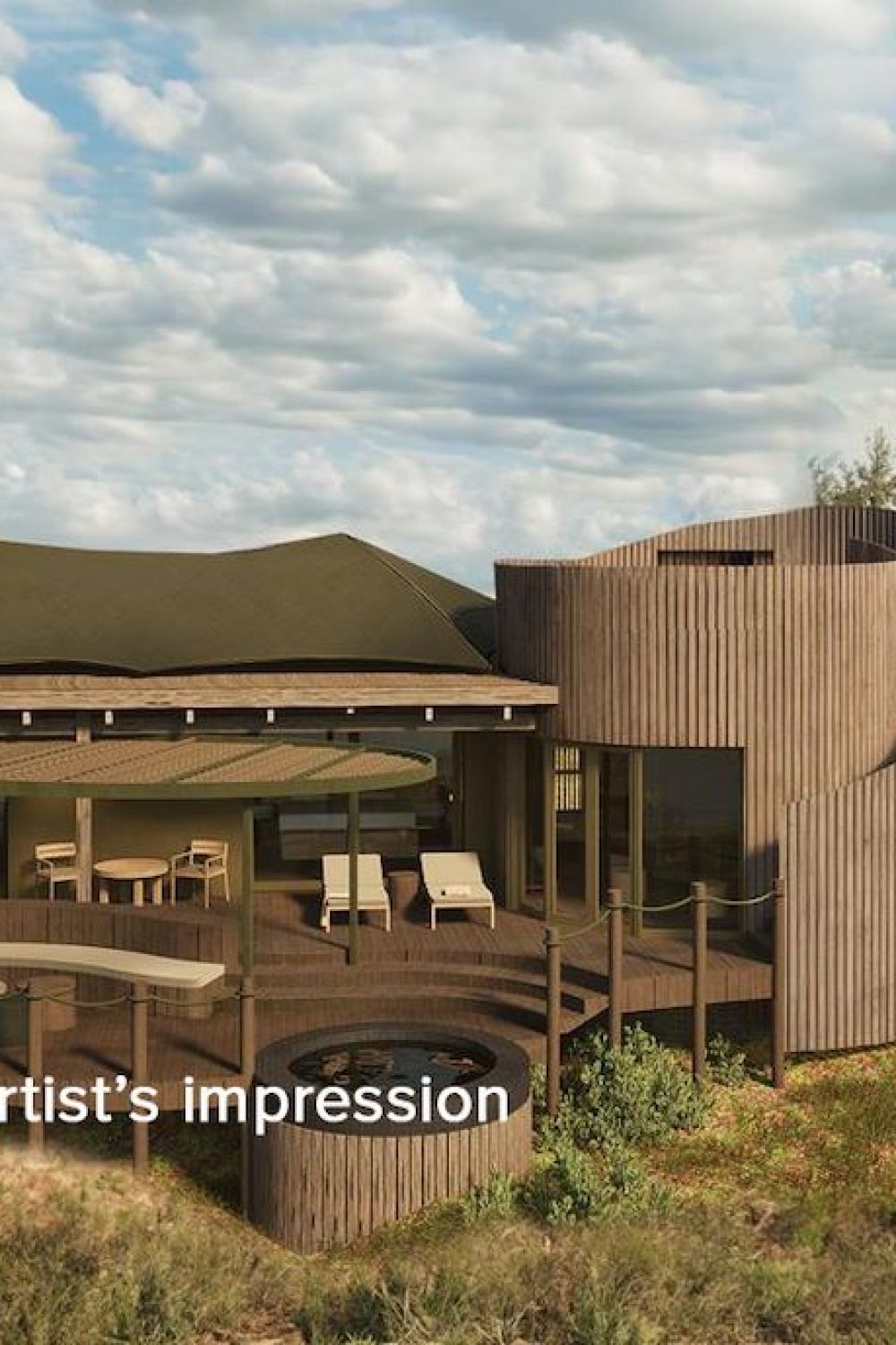Artist’s render of a luxury suite at Wilderness Magashi Peninsula in Rwanda’s Akagera National Park.
